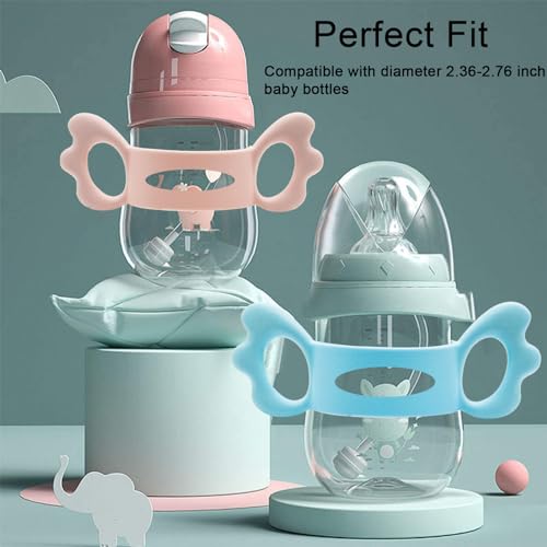 Morofme Babyflaschengriffe 4 Stück，Gute Griffigkeit Silikon Babyflaschen Griffe，für Avent Natural Serie und Außendurchmesser über 6cm Weithals Babyflaschen, für Baby Greifdesign Zubehör