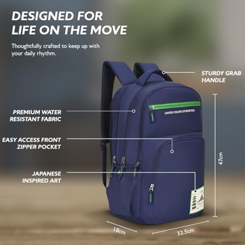 Image of United Colors of Benetton Unisex High-School Backpack BENTON | 3-Compartment Large Capacity Bag with Game Changer Graphics | Backpack for School Girls and Boys | 37L Capacity