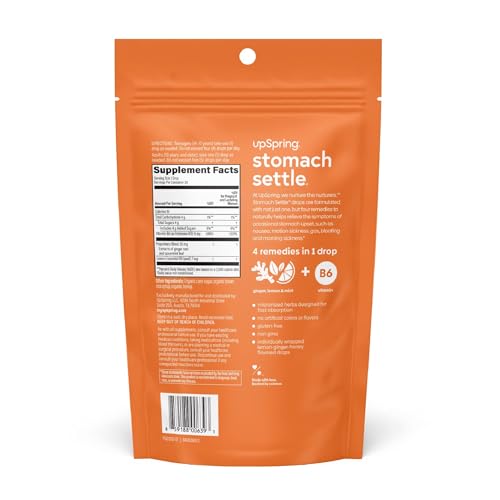 Image of Upspring Stomach Settle Nausea Relief Drops - Fast-Acting Pregnancy Nausea Relief & Morning Sickness Relief with Ginger, Lemon, Spearmint, Honey & B6, Lemon-Ginger-Honey Flavor, 28 Drops