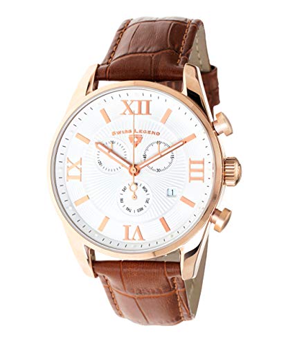 Swiss Legend Men's Belleza Analog Swiss Quartz Watch White Dial and Rose Gold Stainless Steel Case with Brown Leather Strap 22011-RG-02-BR
