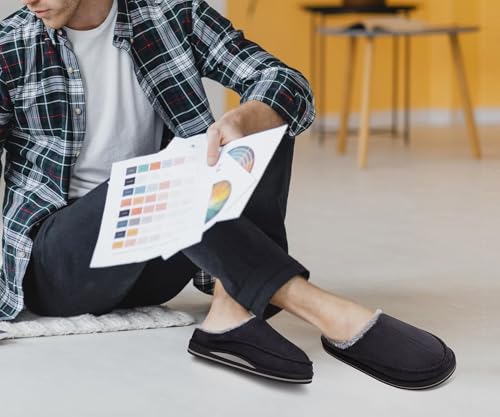 Image of KuaiLu Mens Slippers Orthopedic Arch Support Suede Fluff Plush Home Shoes | Comfortable Plantar Fasciitis Slip-on Bedroom Warm House Garden Footwear Fuzzy Clogs Slippers Indoor Outdoor Pantuflas
