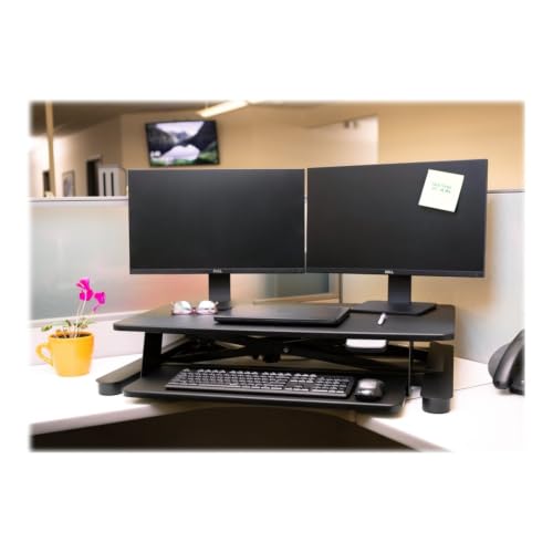 Image of Ergotech Freedom Electronic Desk, Includes Fully Assembled E-Desk, Space for Two 24 inch Computer Screen Monitors, Touch of a Button Height Adjustment, Adjustable Keyboard Tray, Black