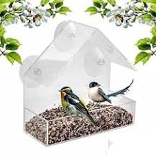 2 x Window Bird Feeder Wild Table Hanging Suction Perspex Clear Viewing Seed Nut H15cm x W15cm x D6cm