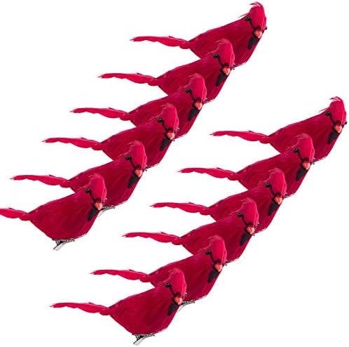 Ogrmar 12 Pack Red Cardinals Ornaments Handmade Artificial Birds Clip on Christmas Tree for Christmas Tree Wreaths Garland Decorations (Red)