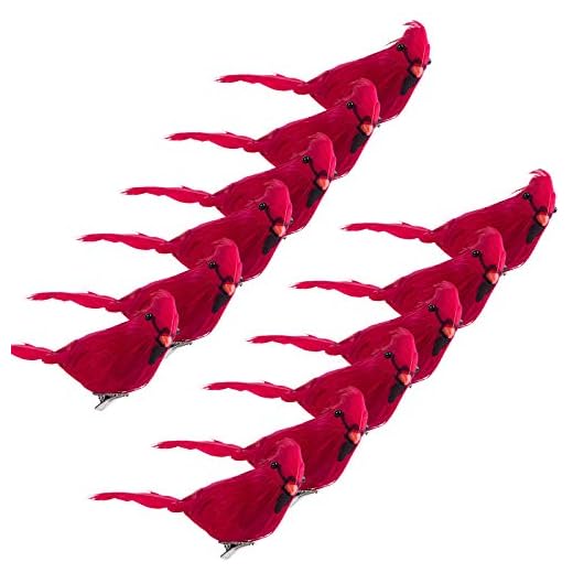 Ogrmar 12 Pack Red Cardinals Ornaments Handmade Artificial Birds Clip on Christmas Tree for Christmas Tree Wreaths Garland Decorations (Red)