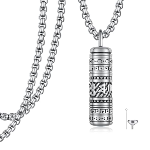 Tibetan Buddhism Meditation Urn Necklace for Ashes 925 Sterling Silver Buddha Ashes Necklace Buddhist Pendant Cremation Memory Jewelry for Men Women