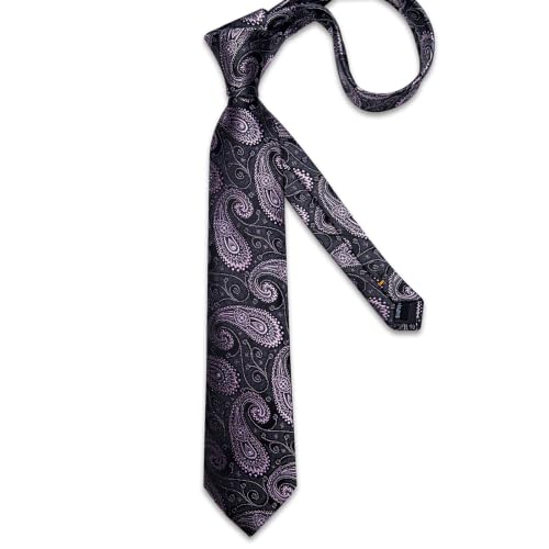 Image of DiBanGu Silk Floral Ties for Men Woven Paisley Necktie and Tie Clip Handkerchief Cufflinks Set for Party Wedding