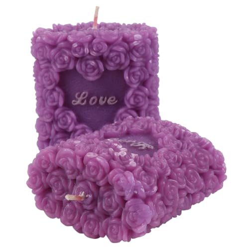 Image of 2pcs Love Letter Rose Pillar Candle Set for Valentine's Day Decor