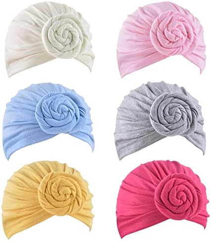 6 Pieces Baby Turban Hats Cotton Infant Knot Turbans Newborn Boys Girls Beanies Soft Headwraps Toddler Kids Cap 0-1 Years