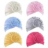 6 Pieces Baby Turban Hats Cotton Infant Knot Turbans Newborn Boys Girls Beanies Soft Headwraps Toddler Kids Cap 0-1 Years