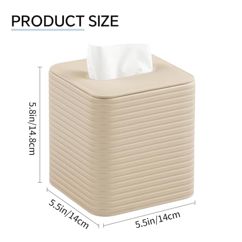 Tissue Box Cover Square with Magnetic Closure, PU Leather Tissue Box Holder for Bathroom NightStands Livingroom, Decorative Modern Square Tissue Holder (Beige Thick Stripes) by TAOBAIBAISJ - Used condition - Image 4
