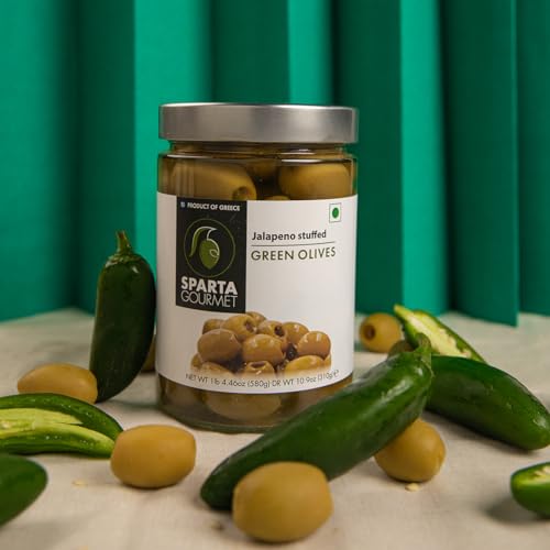 Image of Sparta Gourmet Jalapeno Stuffed Green Olives • Vegan & Non-GMO Verified, 20.46 oz ℮ 580 g