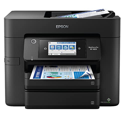 Epson Workforce Pro WF-4833 Wireless All-in-One Color Inkjet Printer - Print Scan Copy Fax - 25 ppm, 4800x2400 dpi, 4.3" Touchscreen, Auto 2-Sided Printing, 50-Sheet ADF, 500-Sheet Capacity, Ethernet #1