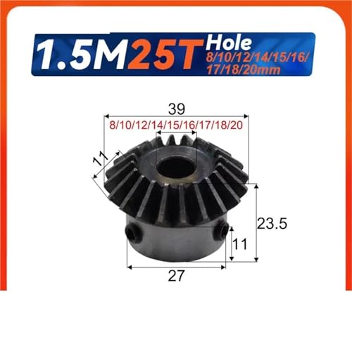 Engranaje cónico de 1,5 módulos con acabado profesional y ajuste perfecto de 16mm para ejes 2