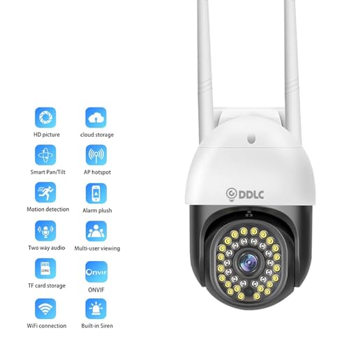 Image of DDLC Smart 1080p Wireless WiFi IP CCTV Security 1080p PTZ Outdoor IP66 Waterproof Pan Tilt Speed Dome Home Surveillance Camera with Motion Detection Two Way Audio Communication (Black PTZ)