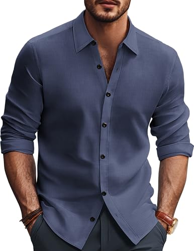 PJ PAUL JONES Herren Hemd Langarm Business Hemden Regular Fit Stretch Freizeithemden für Männer (Blau-Lila, XL)