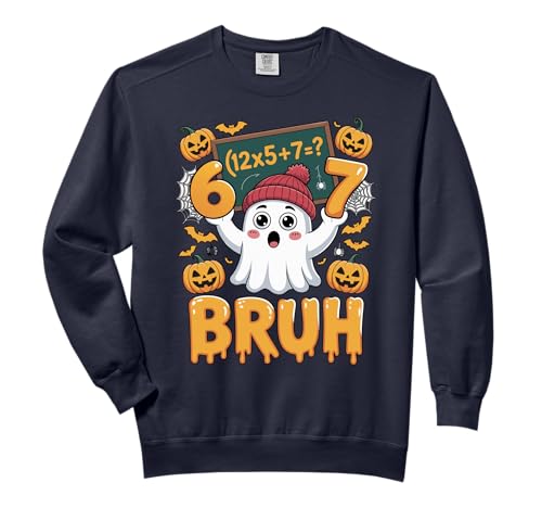 67 Teacher Halloween Ghost Six Seven Meme Math Humor Ghost Comfort Colors Adult Sweatshirt