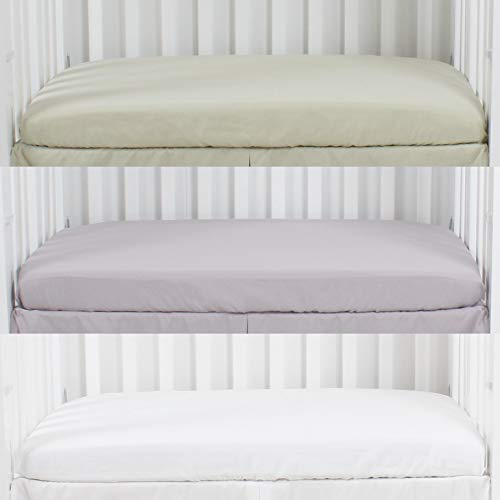 Image of CaSaJa Microfiber 3 Pack Mini Portable Crib Sheets, Pack N Play Sheets with Comfy Napping Surface for Baby, Silky Soft Playard Playpen Sheets Set, Fits 24" x 38", Green + Light Grey + White