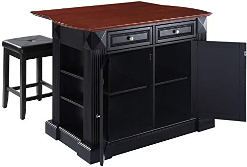 Crosley Furniture KF300075BK Barra de cozinha com folhas, com bancos quadrados estofados de 61 cm, p