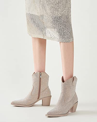 Zxhyzlz Women's Rhinestone Cowboy Boots Thick Root High Heel Pointed Toe Sparkling Cowgirl Boots Size8 #TOP7