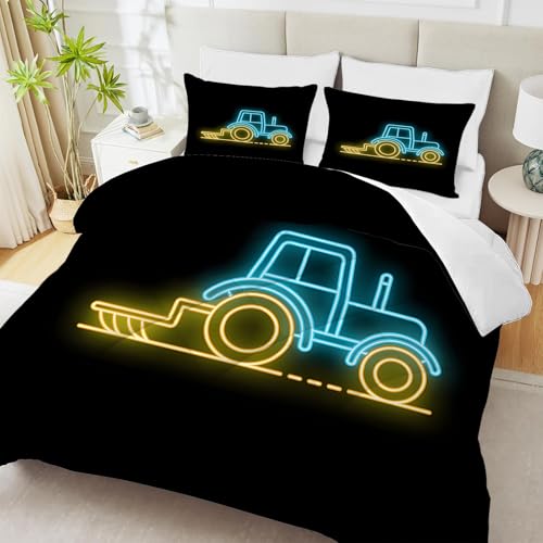 PNHCL Tractor Edredon Estampado 4 Estaciones, Neón Edredón Relleno Nórdico Cama 80/90, Rústico Edredones Reversible 135x200 cm para Infantil Decoracion Dormitorio, Negro
