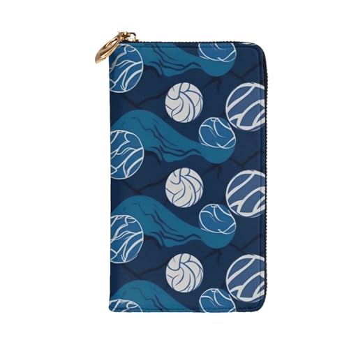 blue Volleyball Wallet for Men Women Long Purse Leather Clutch Large Business Handbag Travel Phone Holder Credit Card Holder Money Case with Zipper Leather Wallets Gift2