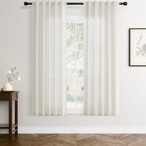 Jowels Natural Linen Curtains 60 Inch Long 2 Panels for Living Room