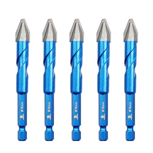 Head Eccentric Drill Bit 3/8" 10mm - 5pcs Carbide Tipped Drill bit Masonry Drill Bit Sets for Porcelain Ceramic Tiles Glass Hard Plastic Cement/Granite etc