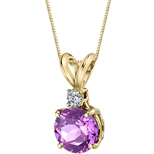 PEORA Created Pink Sapphire with Genuine Diamond Pendant in 14K