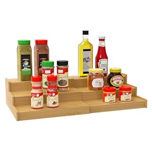 Spice Rack Organizer for Cabinet, 3 Tier Expandable Bamboo Spice Storage, Great for Kitchen Cabinet, Cupboard,Pantry and More