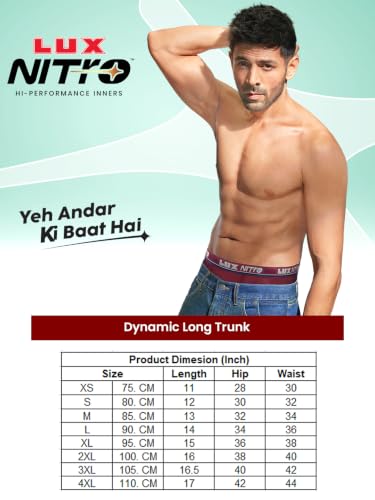Image of Lux Nitro Men's Long Trunk | 100% Combed Cotton | Super Soft Outer Waistband | Breathable & Long-Lasting Comfort Pack of 2