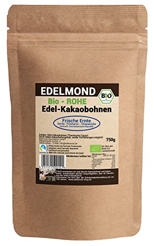 Edelmond Rohkost Kakaobohnen Bio / 750 g Fairtrade-Zertifiziert / Ohne Insektizide, Low Cadmium Analyse / Edel-Schokolade Cocoa Edelmond Rohkost Kakaobohnen Bio / 750 g Fairtrade-Zertifiziert / Ohne Insektizide, Low Cadmium Analyse / Edel-Schokolade Cocoa