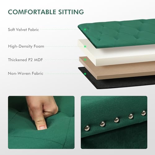 PINPLUS Storage Ottoman Bench for Bedroom, Green Ottoman Folding Velvet Toy Chest with Benches Foot Rest Stool, Large Long Foldable Chest for Entryway Living Room, 41.3\"x15.7\"x15.7\" - Thumbnail 6