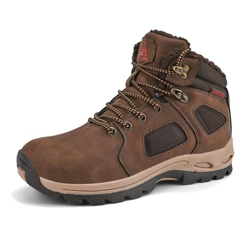 Hombre Botas de Nieve Impermeable Botas de Invierno Forro Piel Zapatillas Trekking Senderismo Sneakers Marrón 40