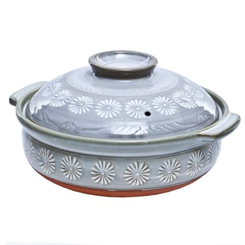 Olla de cerámica para guisar Cazuela de cerámica for Olla Caliente, Olla de Barro Redonda con Tapa, Olla Caliente con Aislamiento térmico, Olla de Barro de Doble asa, Utensilios de Cocina for Sopa de