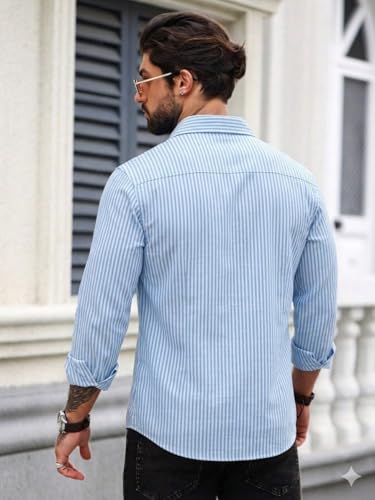 Image of Striped Casual Regular Fit Shirt for Men| Men Full Sleeve Shirt