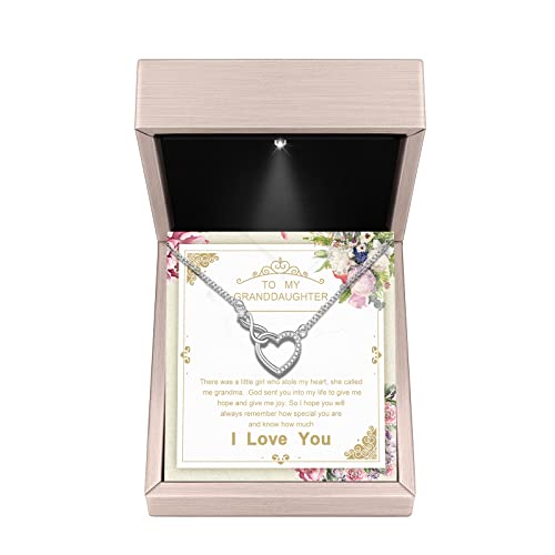 Granddaughter Necklace From Grandmom - Interlocking Heart Necklace Filled With My Love - Gift for Granddaughter On Birthday/Christmas/Mother's day/Graduation/Wedding/Valentines2