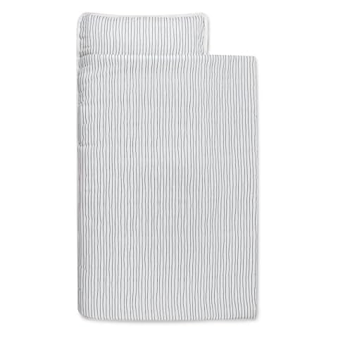 MakeMake Organics GOTS Certified Cotton Nap Mat with Detachable Pillow for Kids-Soft Microfiber Sleeping Bag for Toddlers, Boys, Girls - Ideal for Daycare, Preschool, Kindergarten-20 x50-Navy Stripes Cover