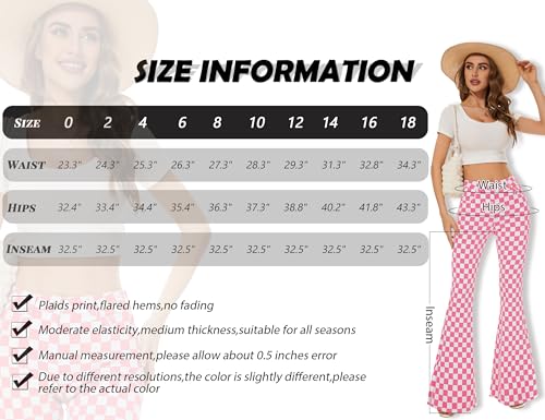Odefou for Womens Checkered Pants High Waisted Flare Jeans Plaid Stretchy Bell Bottoms(Pink White Plaid,8) by Odefou - Used condition - US$38.94