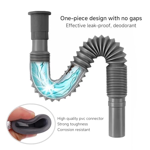 YIOVVOM 1-1/4 Inch Angle Simple Flexible and Expandable Drain Pipe Tube S Trap, Universal Plastic Angle Simple Extension Tube for Kitchen Bathroom Sink Sewer Drain Wash Basin Bathroom Sink Tube