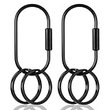 Tucnoeu Key Chain, 2 Pack Brass Key Ring with 4 Rings Carabiner, Reusable Brass Screw Lock Keychain Universal Keychain Clip for Men Women