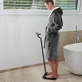 FISHTEC - Bilancia Persona Con Schermo Ravvicinato - Lunga Barra per Display LCD Retroilluminato Nelle Vicinanze - Indicatore di Peso Luminoso - Bilancia a Colonna Inclinabile e Piattaforma in Vetro