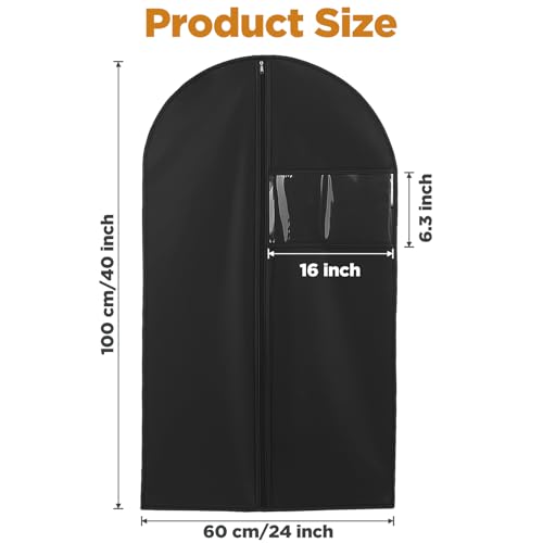 PercyEffie 8 Pack Garment Bags for Hanging Clothes, 40 inch Washable Suit Bags for Closet Storage and Travel with Clear Window, Garment Bag for Travel and Storage, Black - Thumbnail 2