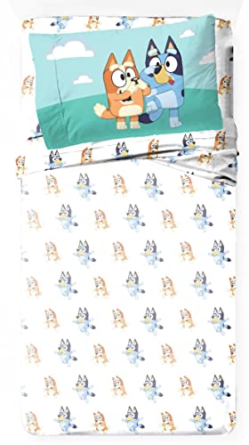 Image of Jay Franco Kids Sheet Set with Fitted, Flat Sheets & Pillow Cover - Ultra-Soft Bedding with Pillowcase for Room Decor, White - Bluey, 3 Piece Toddler