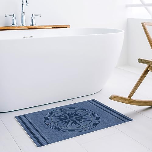 LBCASA Nautical Compass Indoor Door Mat - 20"x31.5", Non-Slip Welcome Mat for Patio, Navy Blue Striped Coastal Compass Front Door Rug for Entry, Low-Profile Doormat Entrance Rug for Kitchen/Bathroom - Image 3