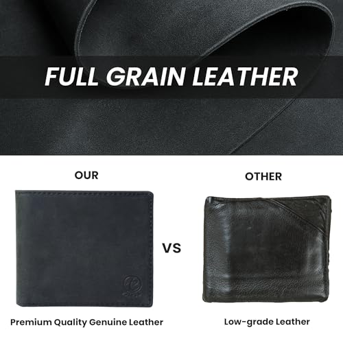 Leather Wallet for Men, Genuine Leather RFID Blocking Bifold Wallet, Minimalist Slim Design, Stylish and Secure Credit Card Holder (Black)2