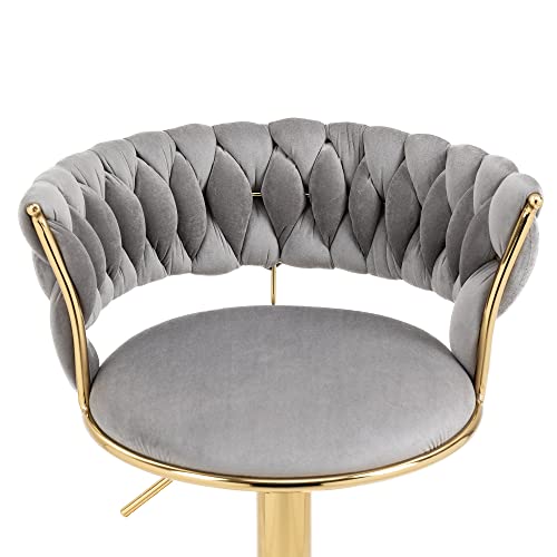 Kakotito 360° Velvet Swivel Bar Stools With Low Back & Footrest, Adjustable Counter Barstools, Gold Bar Stool (1 Barstool, Grey) #TOP7