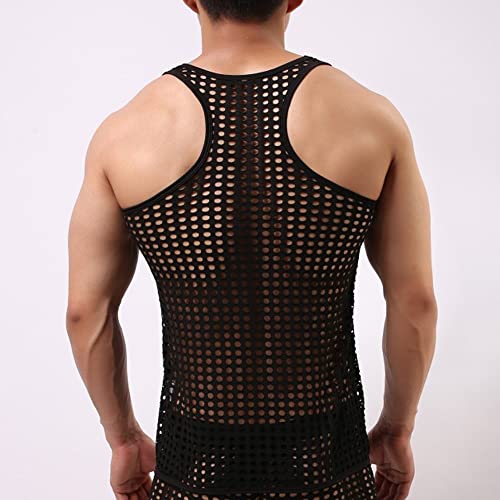 52hertz Men's Fishnet Tank Top Mesh Sheer Undershirt See Through Muscle Tee Shirt Don't Including Underpants3