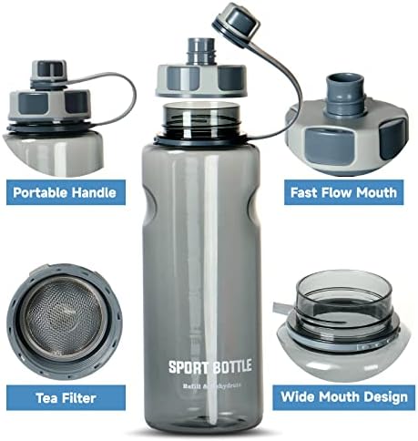 Petfu Sports Water Bottle 1.5 Litre Large Water Bottles with Filter BPA Free Drinks Bottle Personalised Water Jug Leakproof Water Bottle for School, Gym, Work, Camping, Hiking
