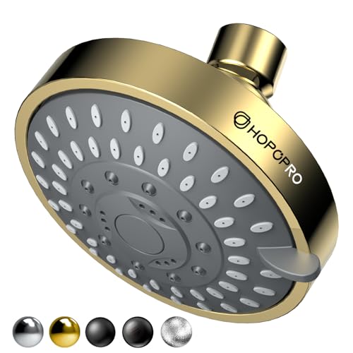 HOPOPRO 5-Mode High Pressure Shower Head - Consumer Reports, The Washington Post, NBC News, TODAY TV Show Recommended - High Flow Fixed Showerheads Bathroom Rain Showerhead (4 Inch Gold)